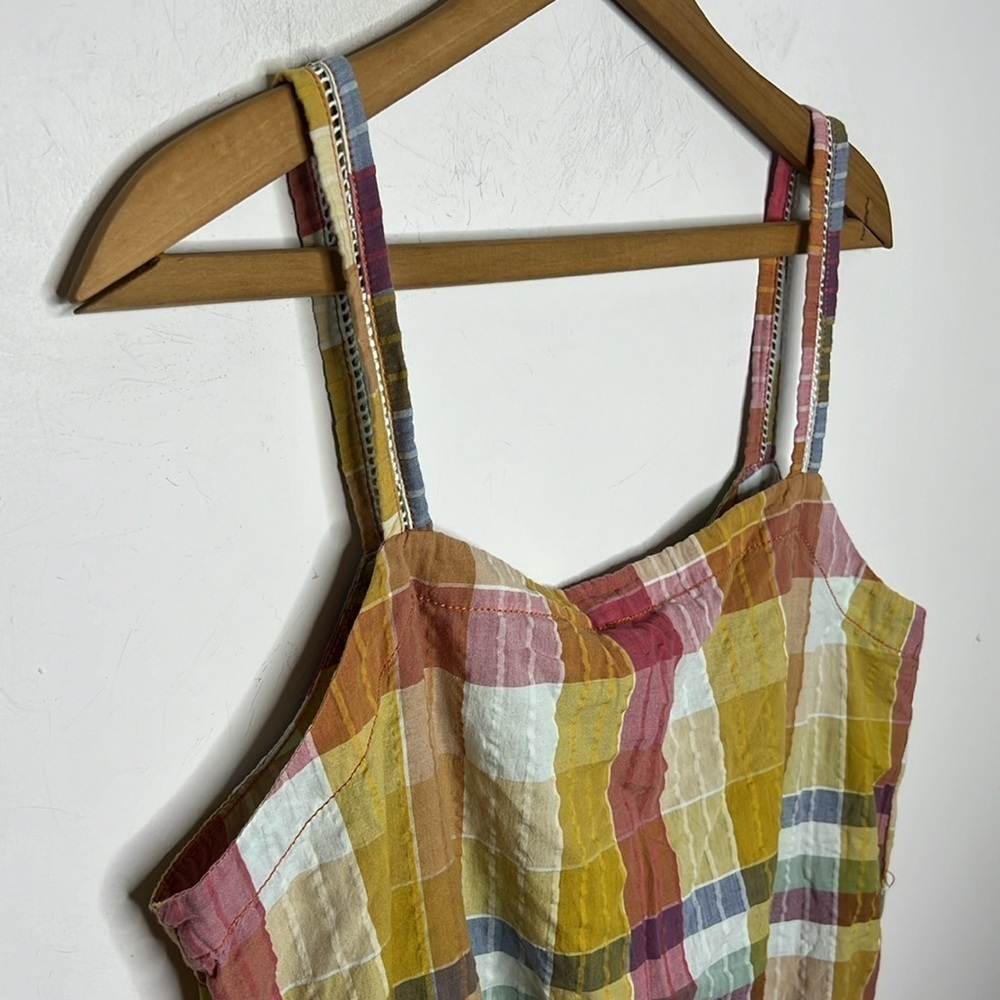 PILCRO Gingham Boho Plaid Button Down Cropped Smock Back Tank Top Blouse - Picture 6 of 14